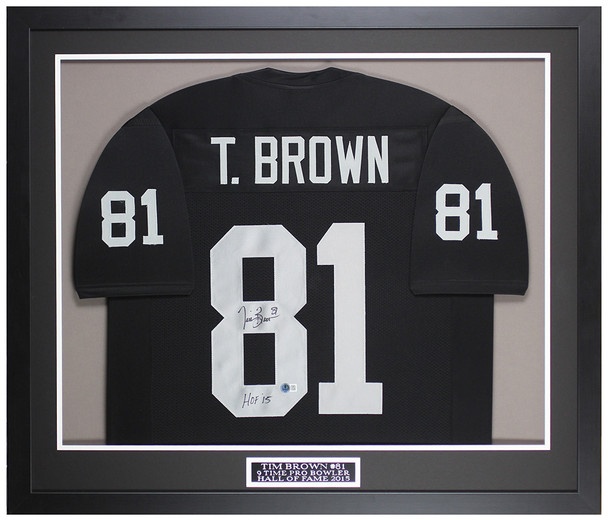 Tim Brown Autographed & Framed Brown Oakland Jersey Auto Beckett Certified