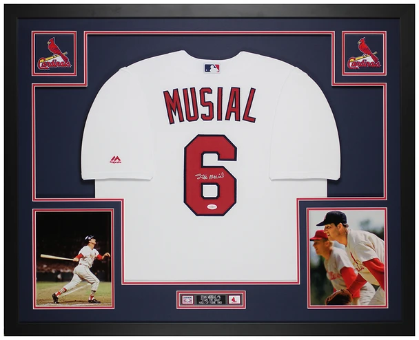 Stan Musial Autographed & Framed White St. Louis Jersey Auto JSA Certified
