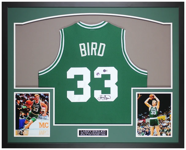 Larry Bird Autographed & Framed Green Boston Jersey Auto Beckett Certified