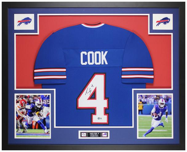 James Cook Autographed & Framed Blue Buffalo Jersey Auto Beckett Certified