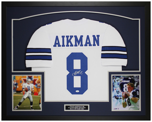 Troy Aikman Autographed & Framed White Dallas Jersey Auto JSA Certified