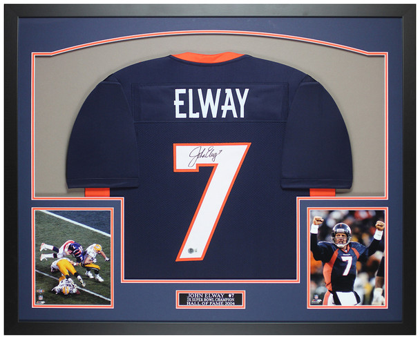 John Elway Autographed & Framed Blue Denver Jersey Auto Beckett Certified