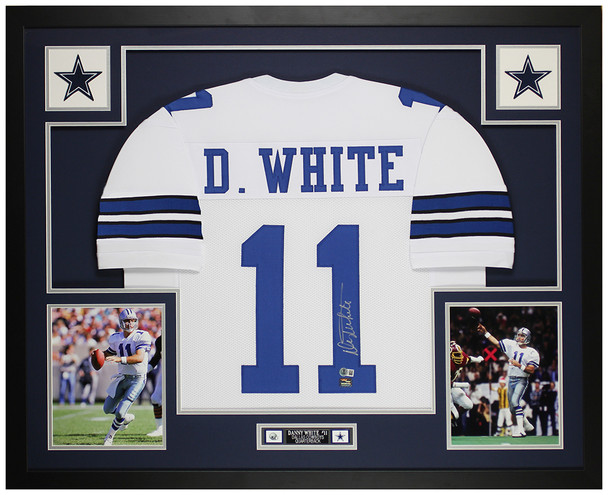 Danny White Autographed & Framed White Dallas Jersey Auto Beckett Certified