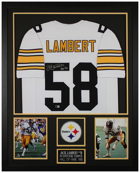 Jack Lambert Autographed & Framed White Pittsburgh Jersey Auto Beckett Certified