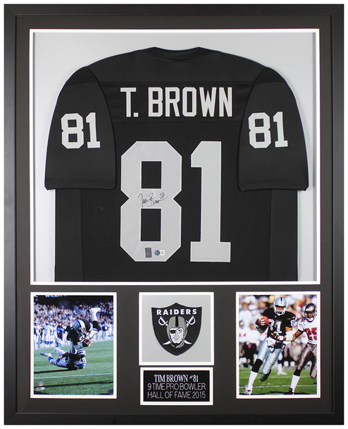 Tim Brown Autographed & Framed Brown Oakland Jersey Auto Beckett Certified