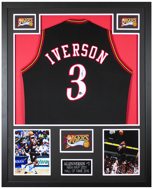 Allen Iverson Autographed & Framed Black Philadelphia Jersey Auto Beckett Certified