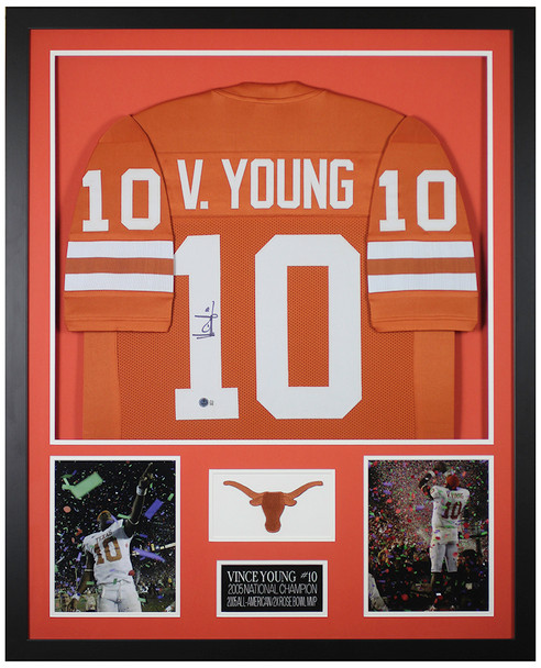 Vince Young Autographed & Framed Orange Texas Jersey Auto Beckett Certified