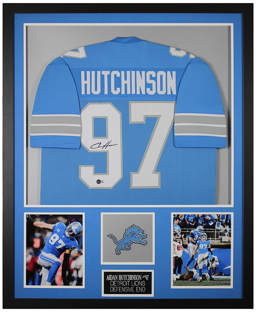 Aidan Hutchinson Autographed & Framed Blue Detroit Jersey Auto Beckett Certified