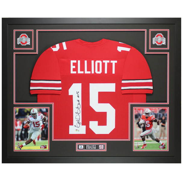 Ezekiel Elliott Autographed & Framed Red Ohio State Jersey Auto Beckett Certified