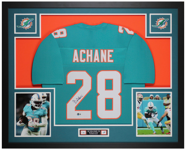 De'Von Achane Autographed & Framed Teal Miami Jersey Auto Beckett Certified