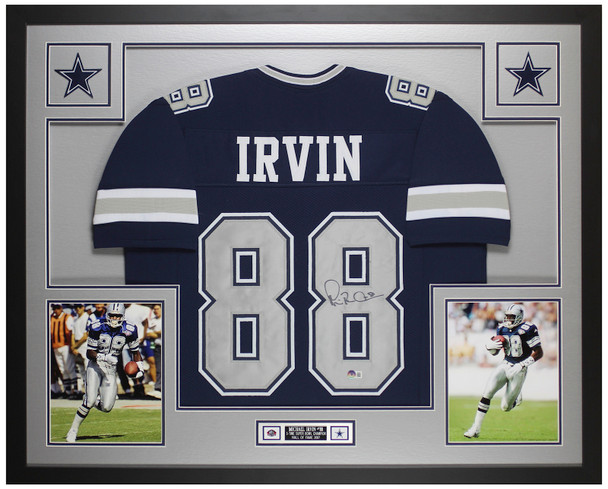 Michael Irvin Autographed & Framed Blue Dallas Jersey Auto Beckett Certified