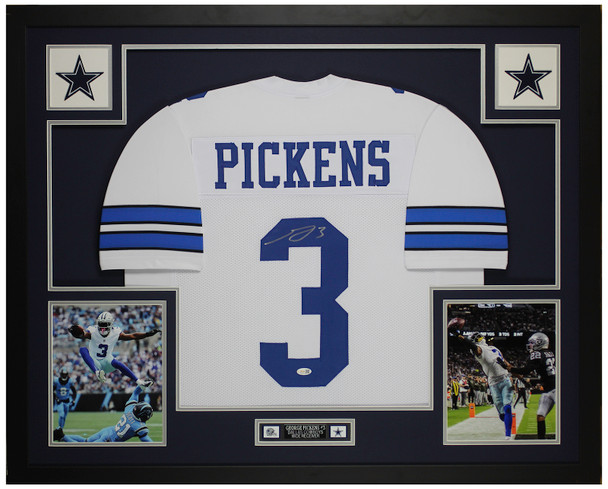 George Pickens Autographed & Framed White Dallas Jersey Auto JSA Certified