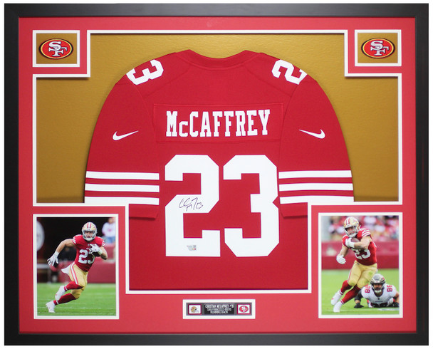 Christian McCaffrey Autographed & Framed Red San Francisco Jersey Auto Fanatics Certified