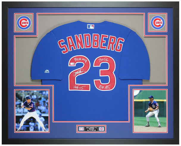 Ryne Sandberg Autographed & Framed Blue Chicago Jersey Auto TriStar Certified