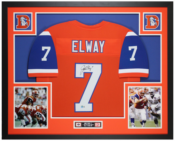 John Elway Autographed & Framed Orange Denver Jersey Auto Beckett Certified