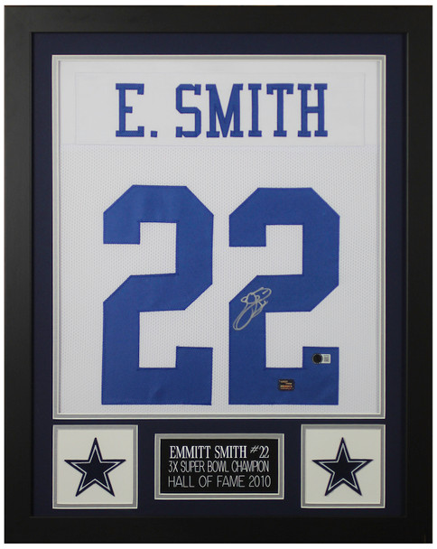 Emmitt Smith Autographed & Framed White Dallas Jersey Auto Beckett Certified