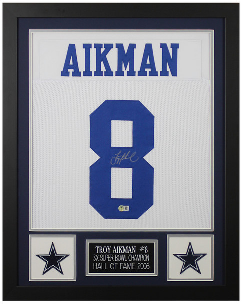 Troy Aikman Autographed & Framed White Dallas Jersey Auto Beckett Certified
