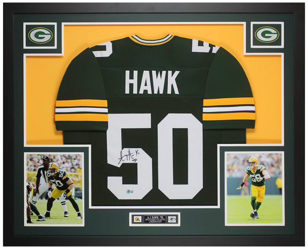 AJ Hawk Autographed & Framed Green Green Bay Jersey Auto Beckett Certified