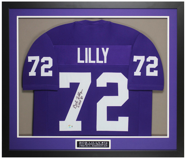 Bob Lilly Autographed & Framed Purple TCU Jersey Auto Beckett Certified