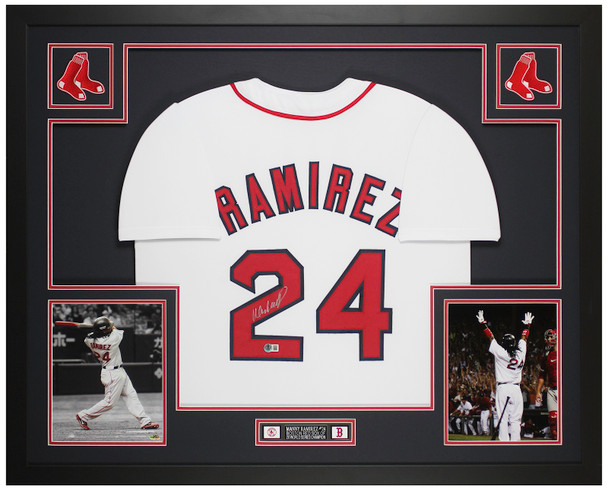 Manny Ramirez Autographed & Framed White Boston Jersey Auto Beckett Certified