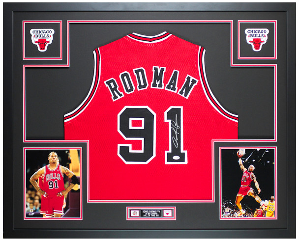 Dennis Rodman Autographed & Framed Red Chicago Jersey Auto JSA Certified