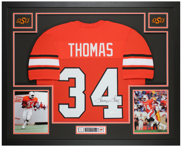 Thurman Thomas Autographed & Framed Orange Oklahoma State Jersey Auto JSA Certified