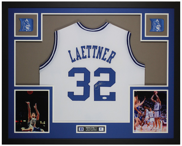 Christian Laettner Autographed & Framed White Duke Jersey Auto JSA Certified