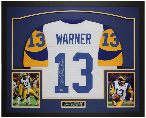 Kurt Warner Autographed & Framed White St. Louis Jersey Auto Beckett Certified