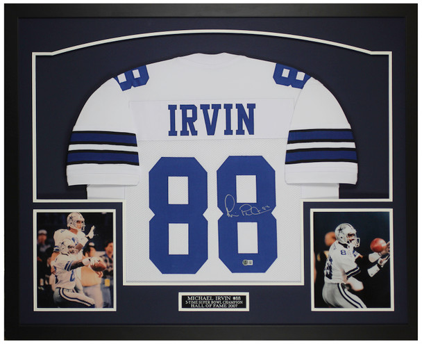 Michael Irvin Autographed & Framed White Dallas Jersey Auto Beckett Certified