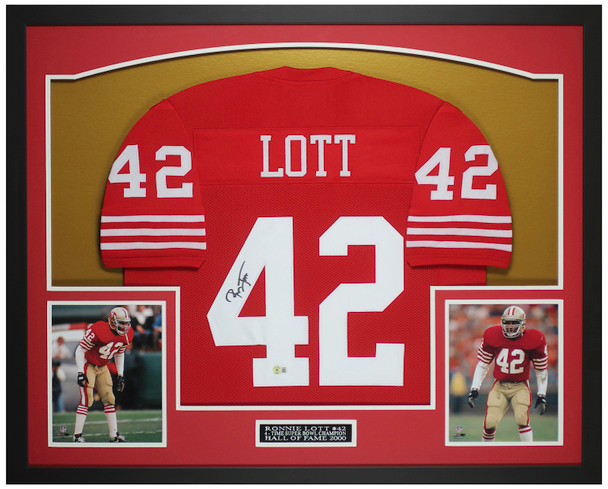 Ronnie Lott Autographed & Framed Red San Francisco Jersey Auto Beckett Certified