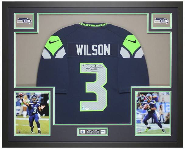 Russell Wilson Autographed & Framed Blue Seattle Jersey Auto Beckett Certified