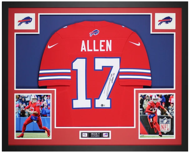 Josh Allen Autographed & Framed Red Buffalo Jersey Auto Beckett Certified