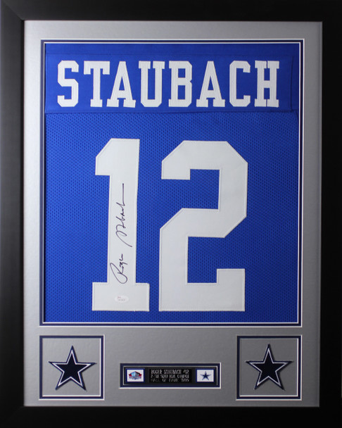 Roger Staubach Autographed and Framed Dallas Cowboys Jersey