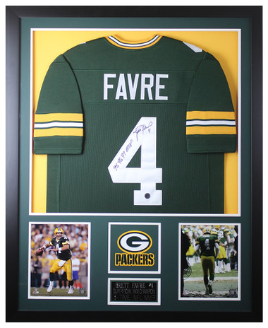 Brett Favre Autographed MVP and Framed White Packers Jersey