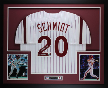 Mike Schmidt Autographed and Framed White Pinstriped Phillies Jersey