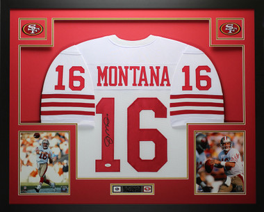 Joe Montana Signed San Francisco 49ers 35x43 Custom Framed Jersey (JSA  Holo) Q.B