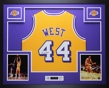 Jerry West Autographed & Framed Blue Throwback Lakers Jersey