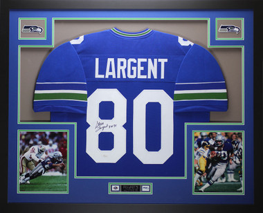 Steve Largent Signed Seattle Seahawks Framed Throwback Blue Custom