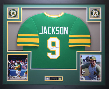 Reggie Jackson Autographed and Framed Green Oakland Athletics Jersey