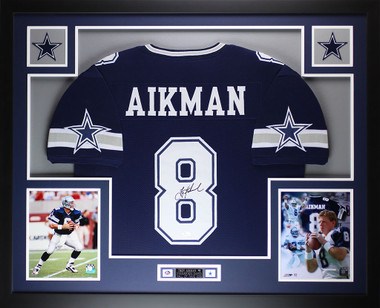 Troy Aikman Autographed and Framed Blue Cowboys Jersey