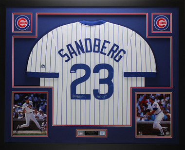 Ryne Sandberg Signed Blue Chicago Cubs Stat Jersey JSA 