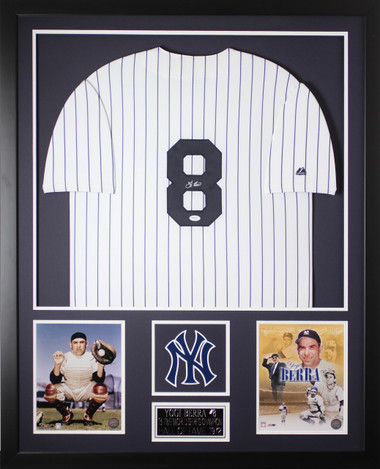 Autographed/Signed Yogi Berra New York Pinstripe Baseball Jersey JSA COA