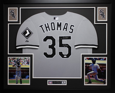 Autographed/Signed Frank Thomas Chicago Grey Baseball Jersey JSA COA