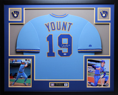 Robin Yount Autographed Brewers Block Numbers Blue Baseball Jersey - JSA  COA