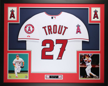 Mike Trout Signed Framed Angels Majestic Red Baseball Jersey BAS