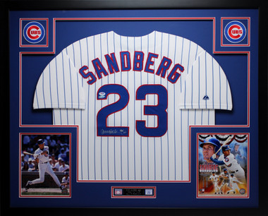 Ryne Sandberg Signed Cubs Custom Framed Jersey Display with (4