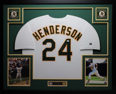 Rickey Henderson Autographed and Framed Gray Athletics Jersey