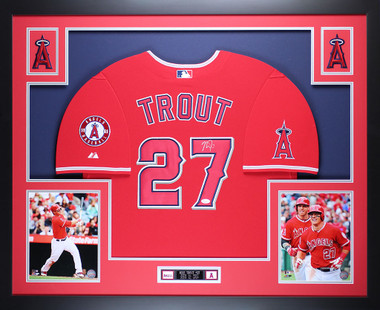 Mike Trout Autographed and Framed Red Majestic Angels Jersey