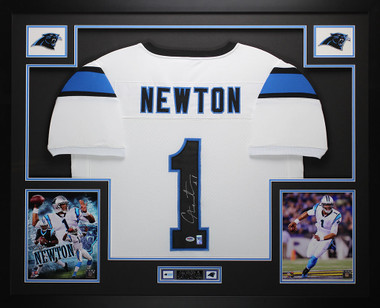 Cam Newton Autographed and Framed Blue Panthers Jersey