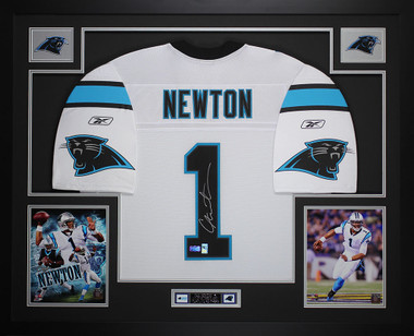 Cam Newton Autographed and Framed Blue Panthers Jersey